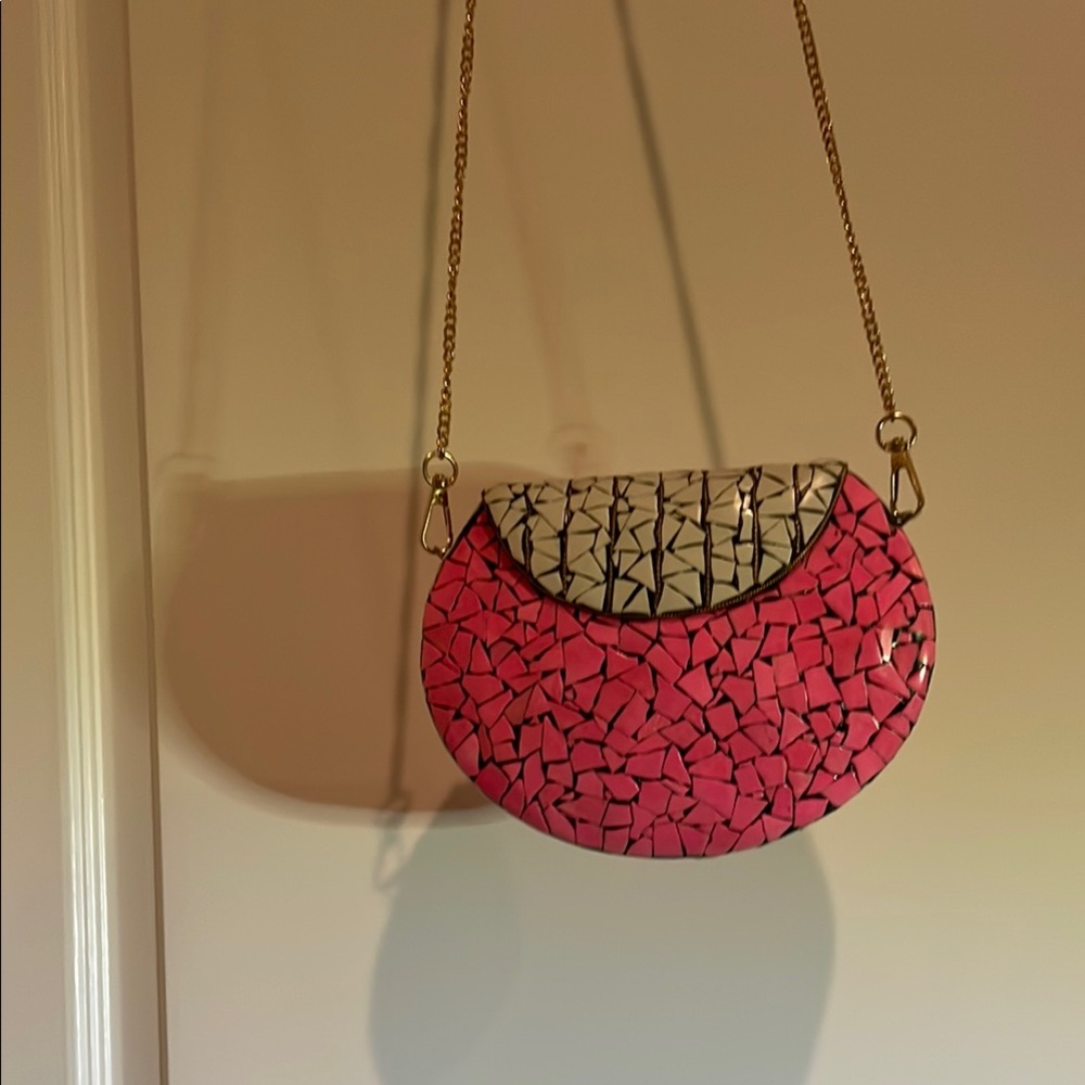 Vibrant Pink and Black Crescent Crossbody Bag